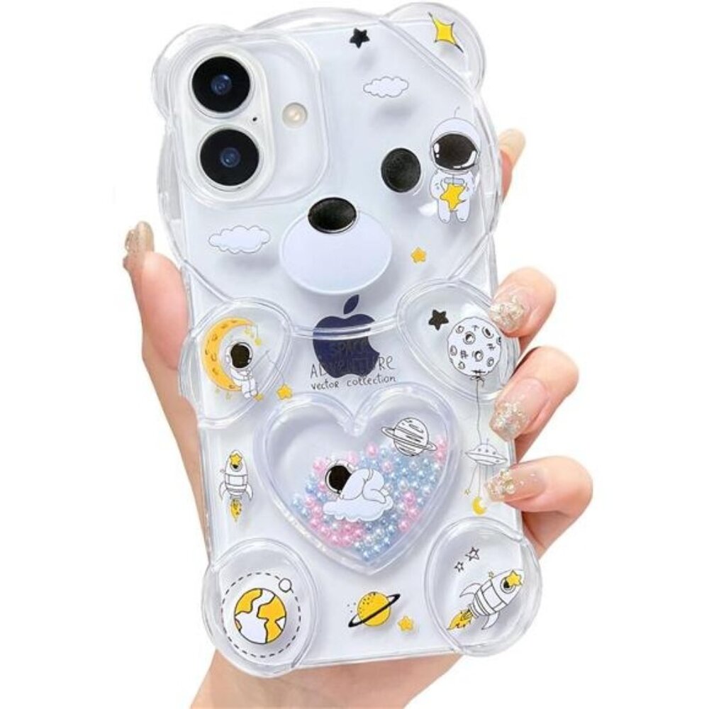 Kawaii iPhone 16 15 14 13Clear 3D Bear Shockproof Phone Case - Picture 1 of 6